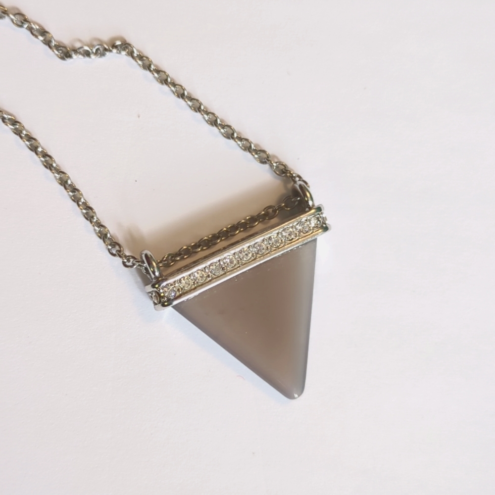 Long silver necklace purple pendant with rhinestones
